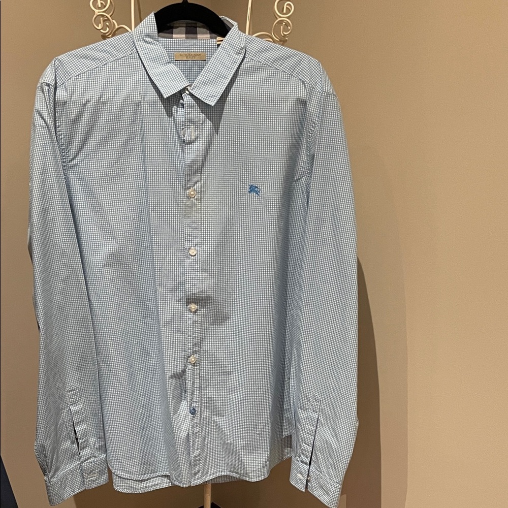 Burberry Men’s Light Blue Checkered Button Down Shirt